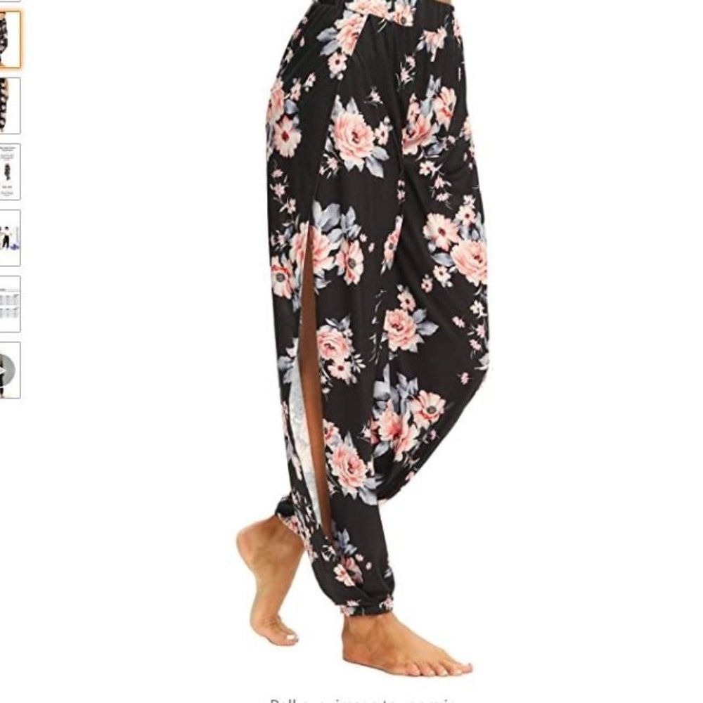 FitGlam High Slit Harem Yoga Pants Joggers Loungers Size Large NWT